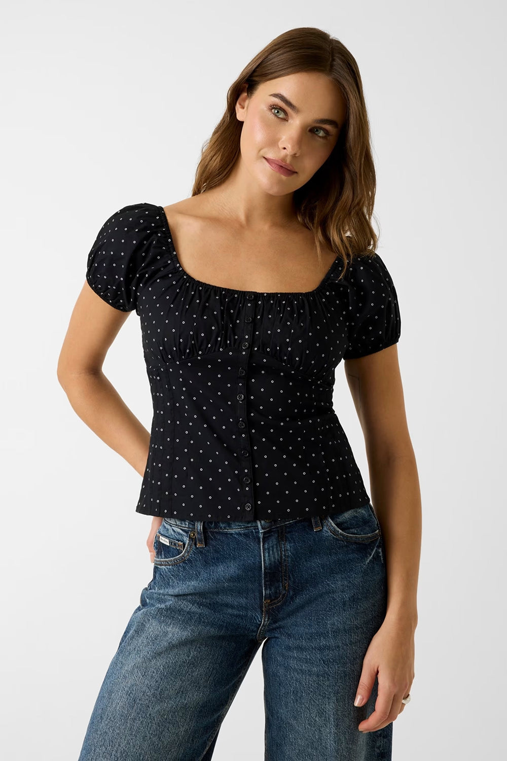 חולצת טישירט קצרה Guess Sequins Blouse נשים