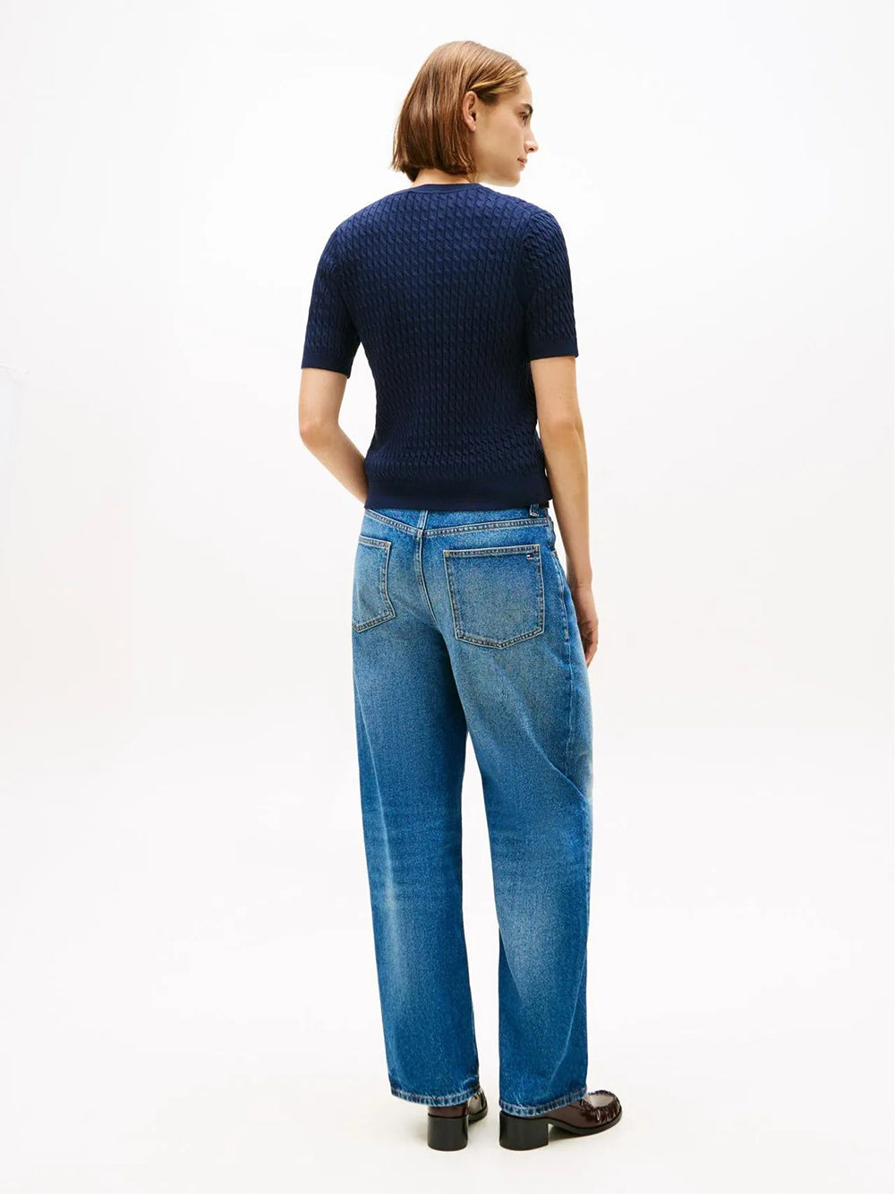 חולצת טישירט קצרה טומי הילפיגר Cable Knit Short Sleeve Jumper נשים