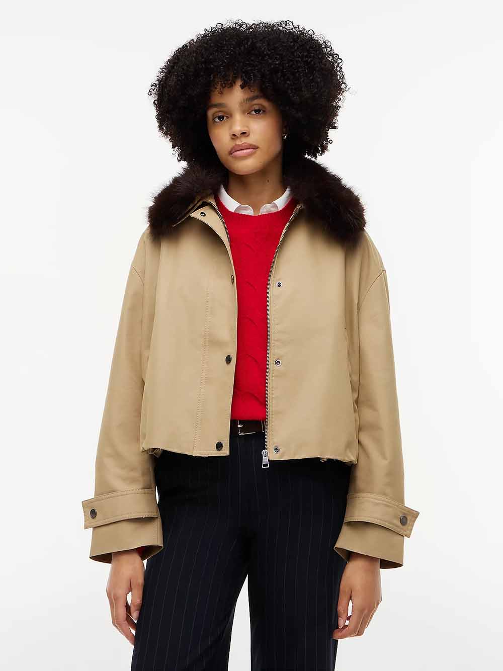 ג'קט טומי הילפיגר Faux Fur Collar Oversized Bomber נשים