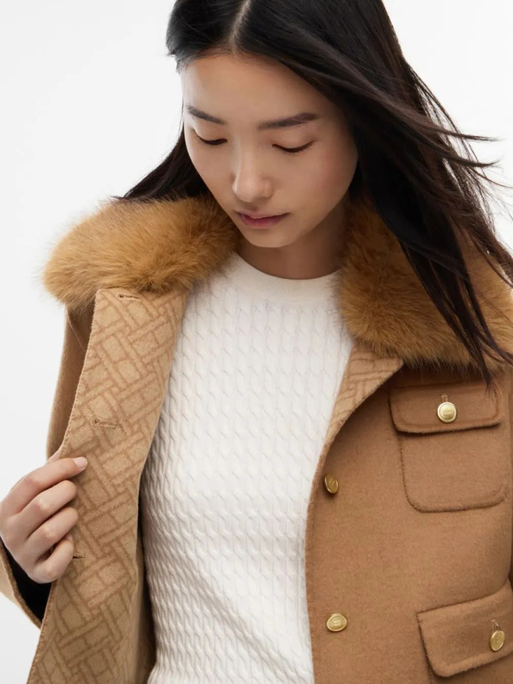 מעיל טומי הילפיגר Df Wool Lady Jacket With Fur נשים