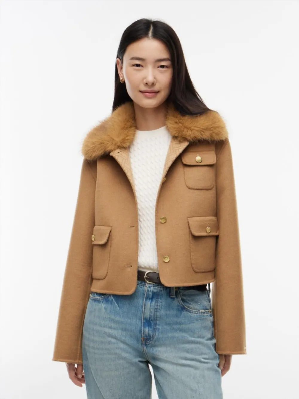 מעיל טומי הילפיגר Df Wool Lady Jacket With Fur נשים - thr-WW0WW52914-GWA-34-XS