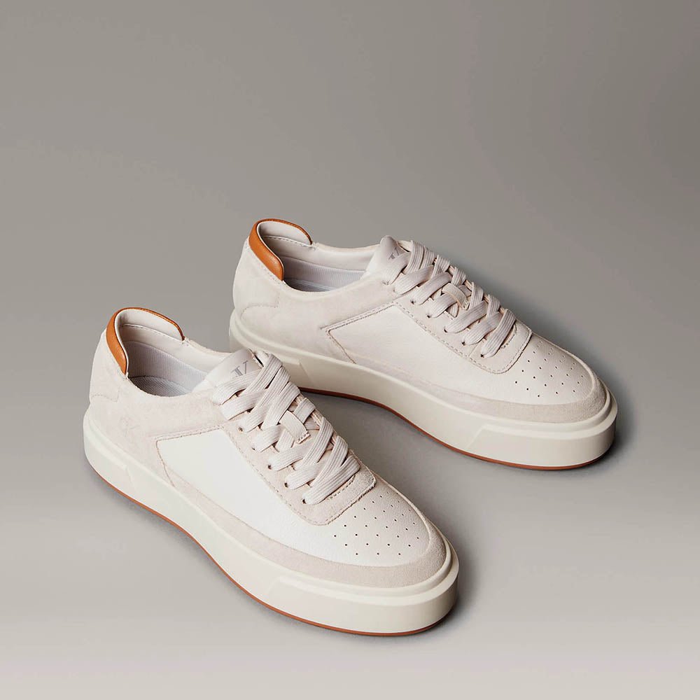 נעלי קלווין קליין Leather and Suede Signature Trainers נשים