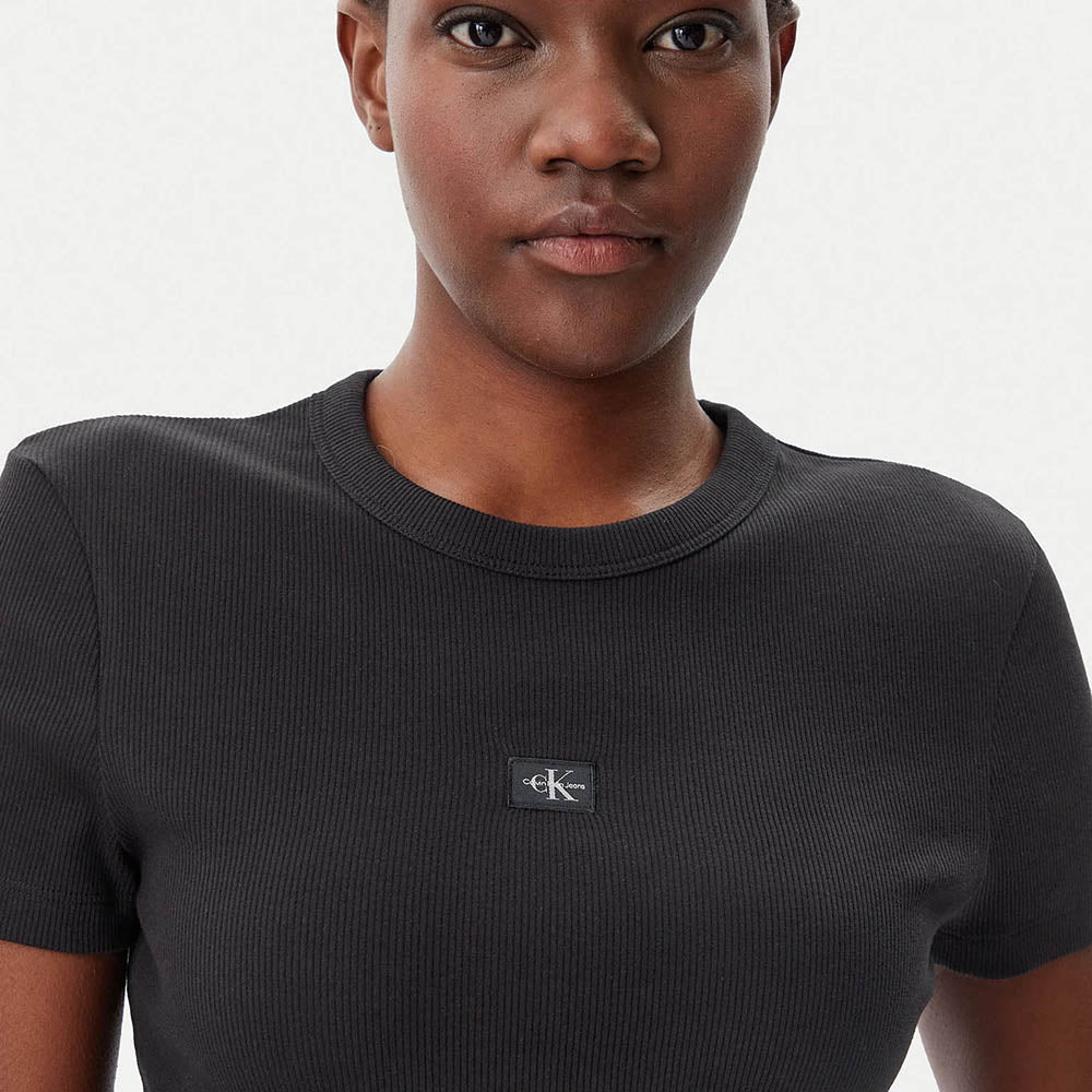 חולצת טישירט קצרה קלווין קליין Woven Label Rib נשים