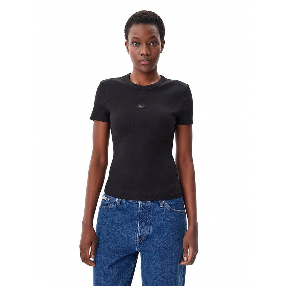 חולצת טישירט קצרה קלווין קליין Woven Label Rib נשים