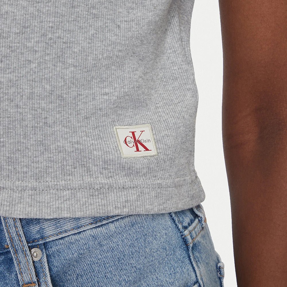 חולצת טישירט קצרה קלווין קליין Ribbed Cotton V-Neck נשים