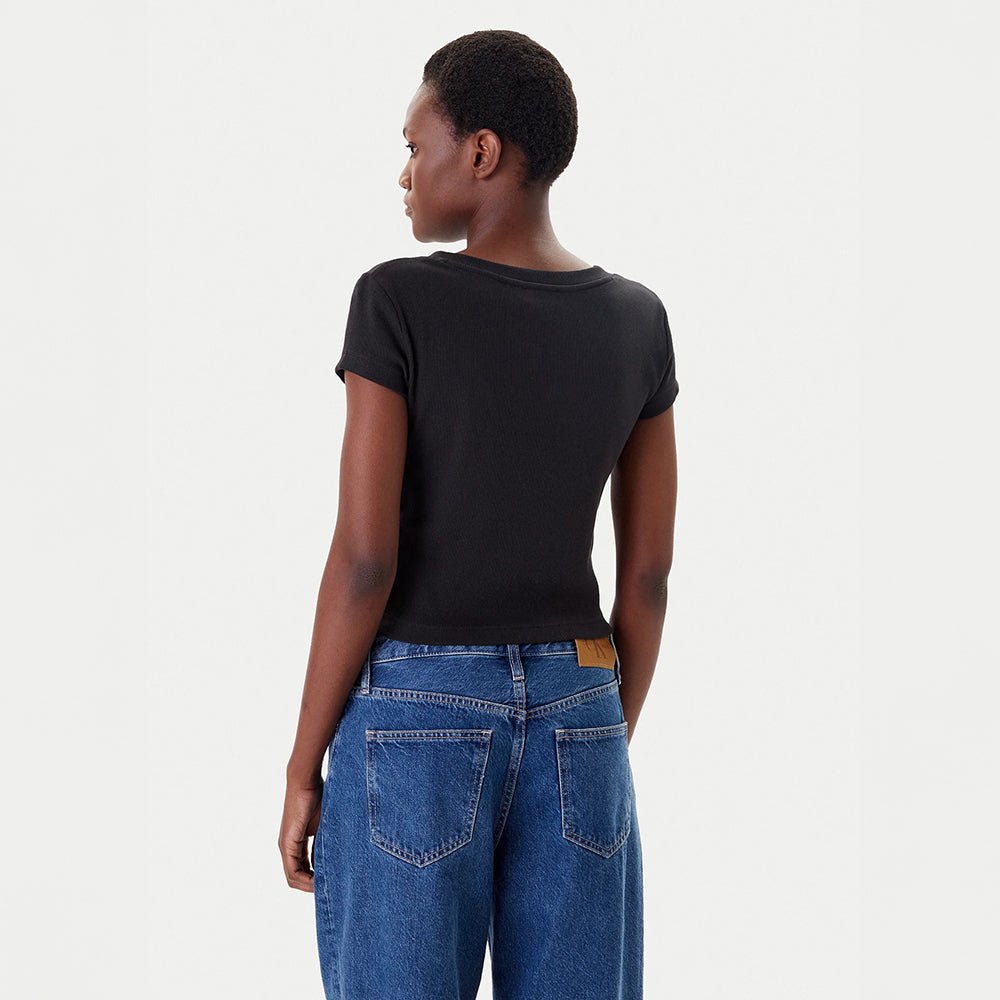 חולצת טישירט קצרה קלווין קליין Ribbed Cotton V-Neck נשים