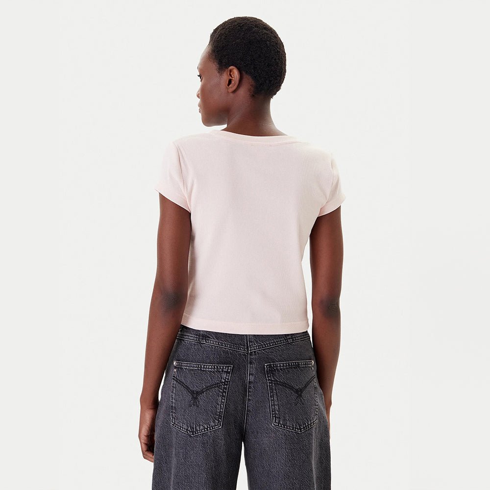 חולצת טישירט קצרה קלווין קליין Ribbed Cotton V-Neck נשים