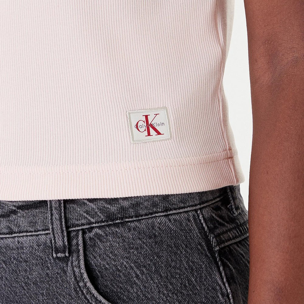 חולצת טישירט קצרה קלווין קליין Ribbed Cotton V-Neck נשים