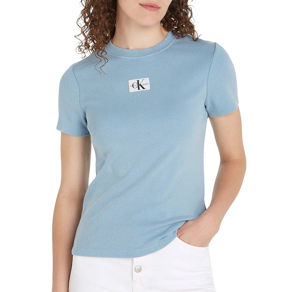 חולצת טישרט קלווין קליין קצרה Label Washed Rib Slim נשים
