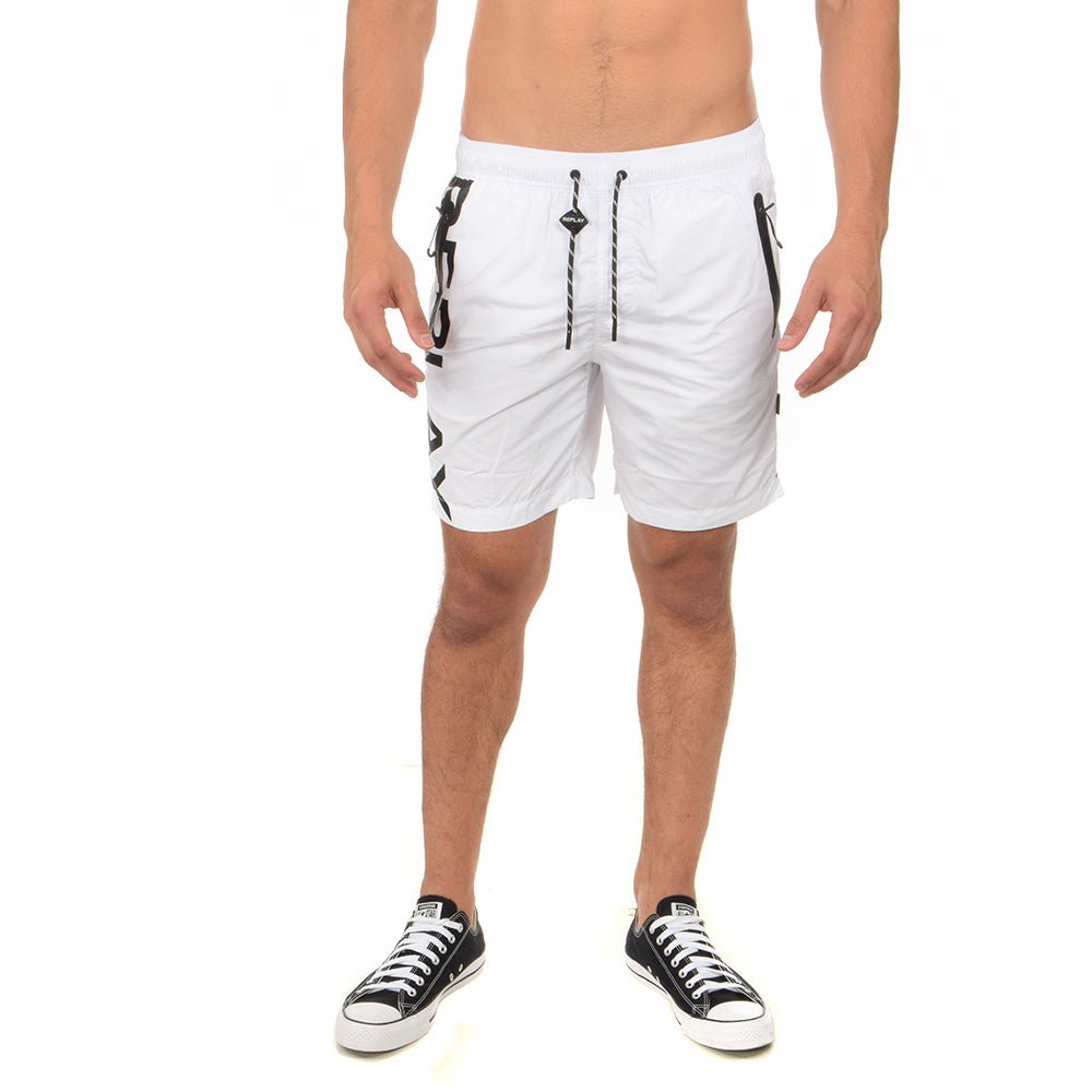 בגד ים ריפליי כיתוב לאורך ומלבן כיתוב לוגו מאחור גברים