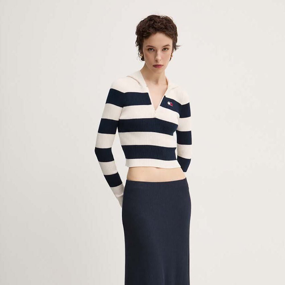 סריג טומי הילפיגר עם רוכסן Stripe 1/4 Zip נשים