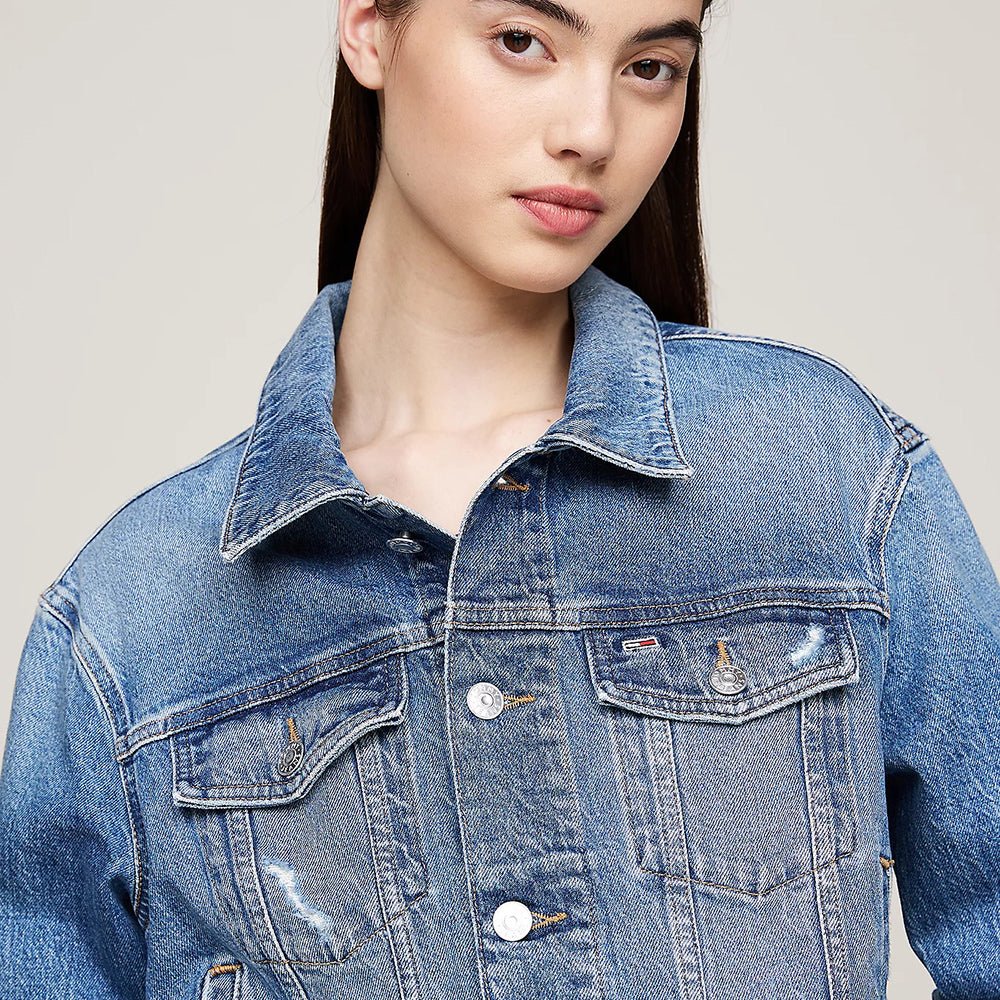 ג'קט ג'ינס טומי הילפיגר Slim Cropped Denim Trucker נשים