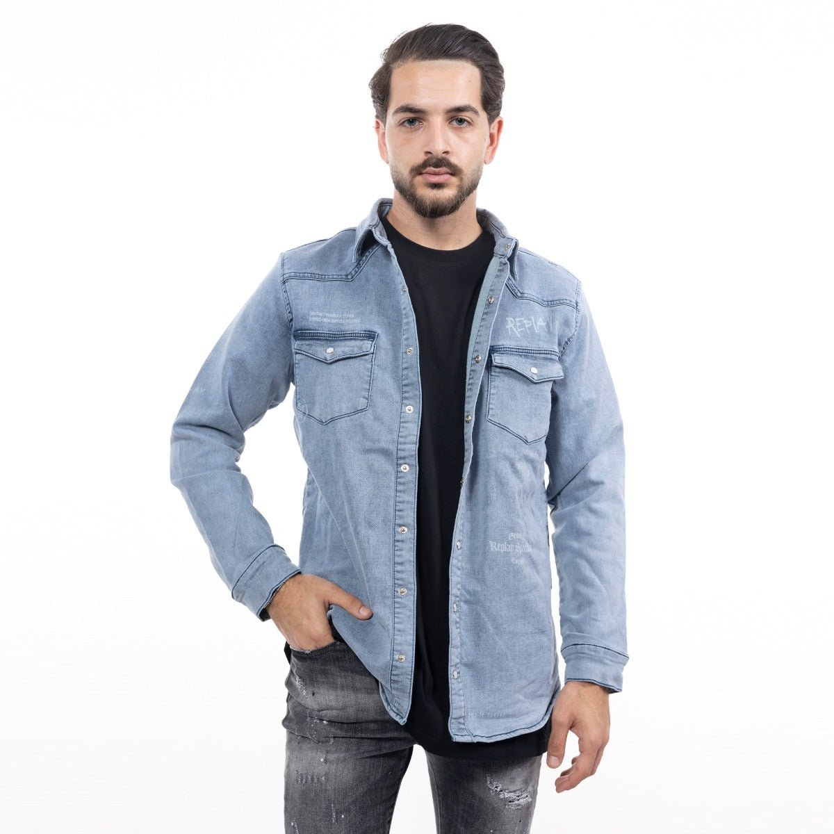 חולצת ג'ינס מכופתרת Denim גברים - rpy-24166871-87-2XL