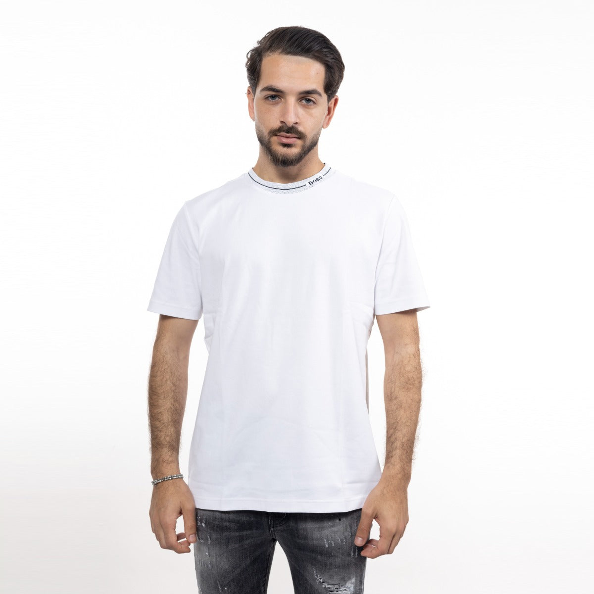 חולצת טישרט קצרה הוגו בוס Chain-Print Logo גברים