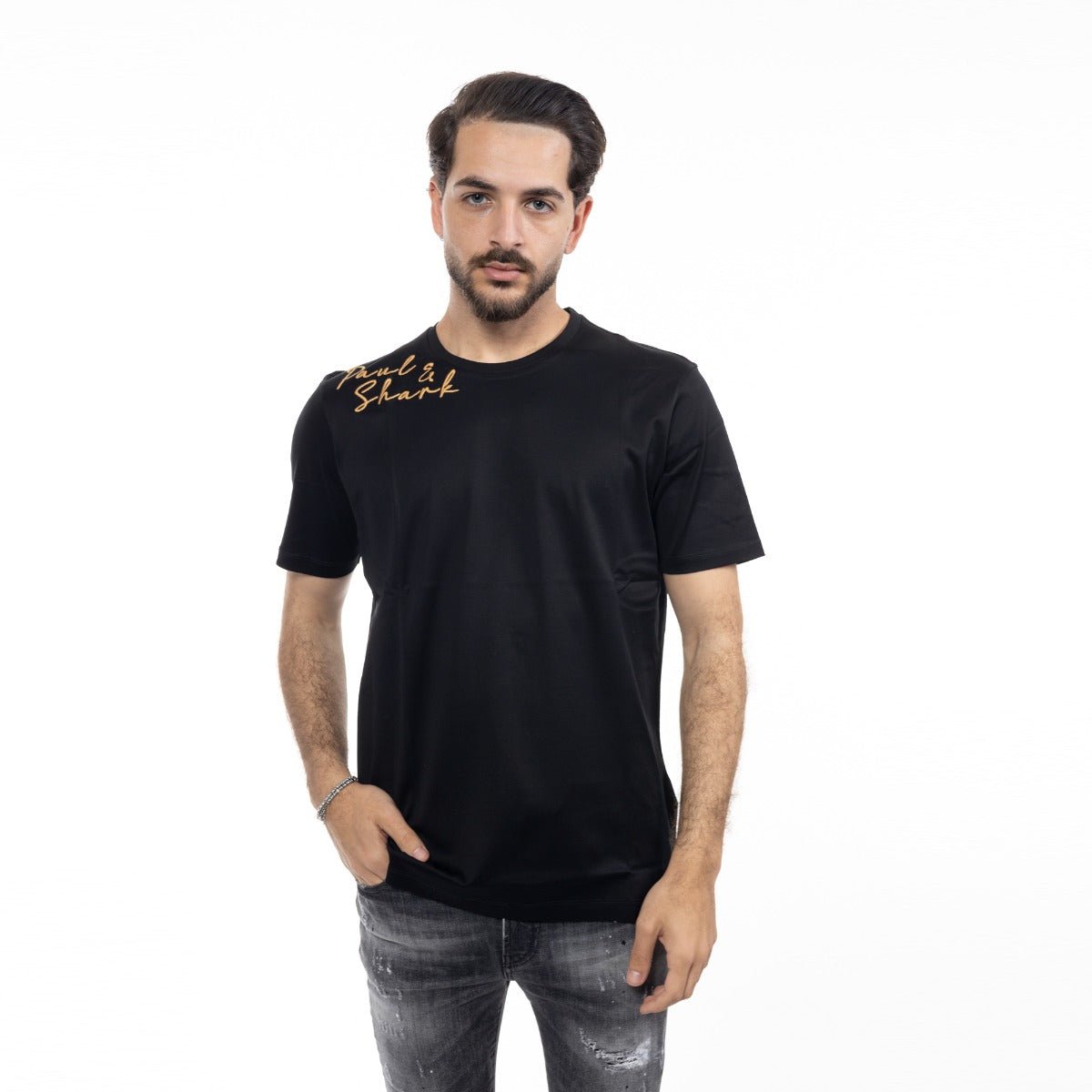 חולצת טישרט פול שארק קצרה Text On The Shoulder גברים