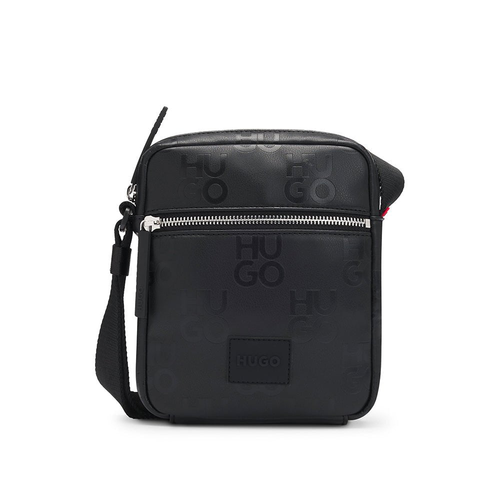 תיק הוגו Faux-Leather Reporter Stacked-Logo Pattern גברים