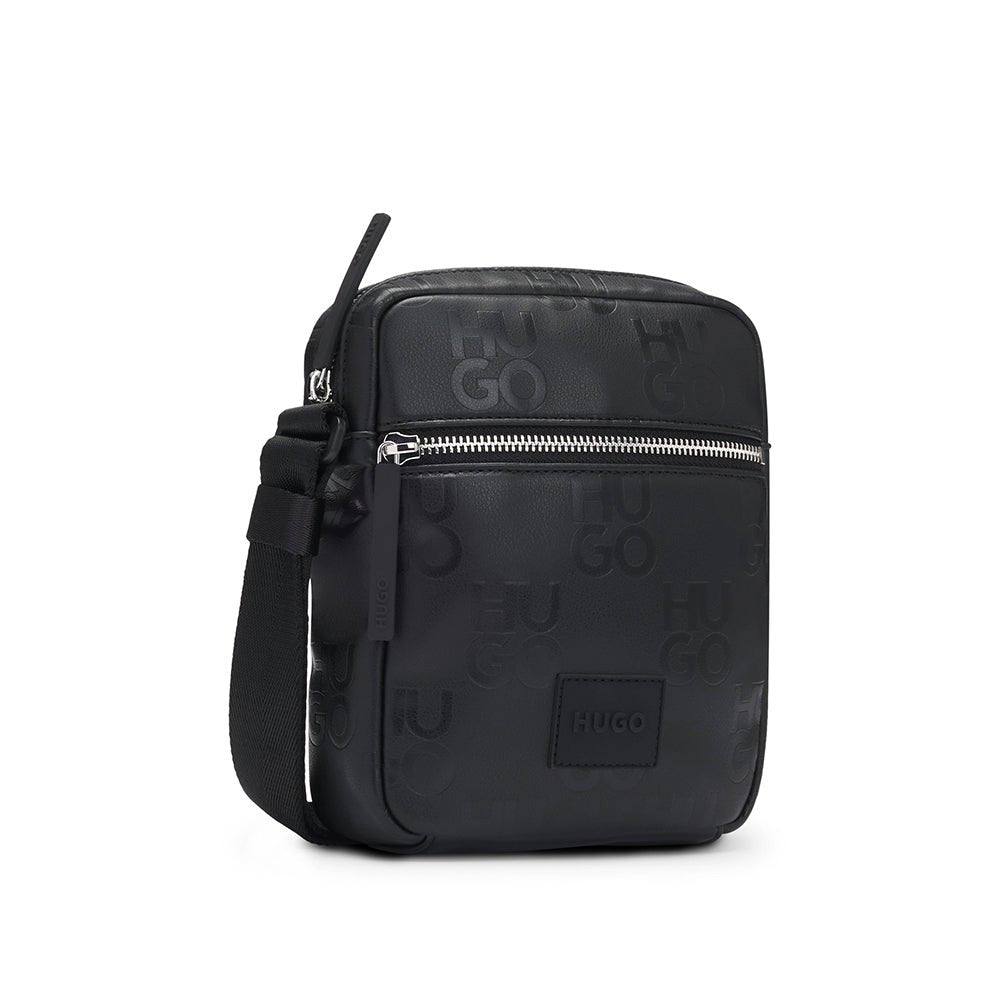 תיק הוגו Faux-Leather Reporter Stacked-Logo Pattern גברים