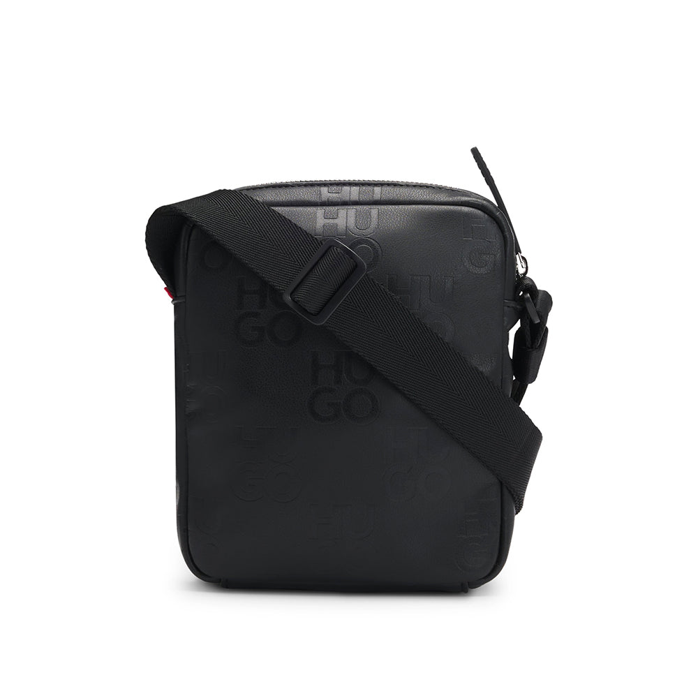 תיק הוגו Faux-Leather Reporter Stacked-Logo Pattern גברים