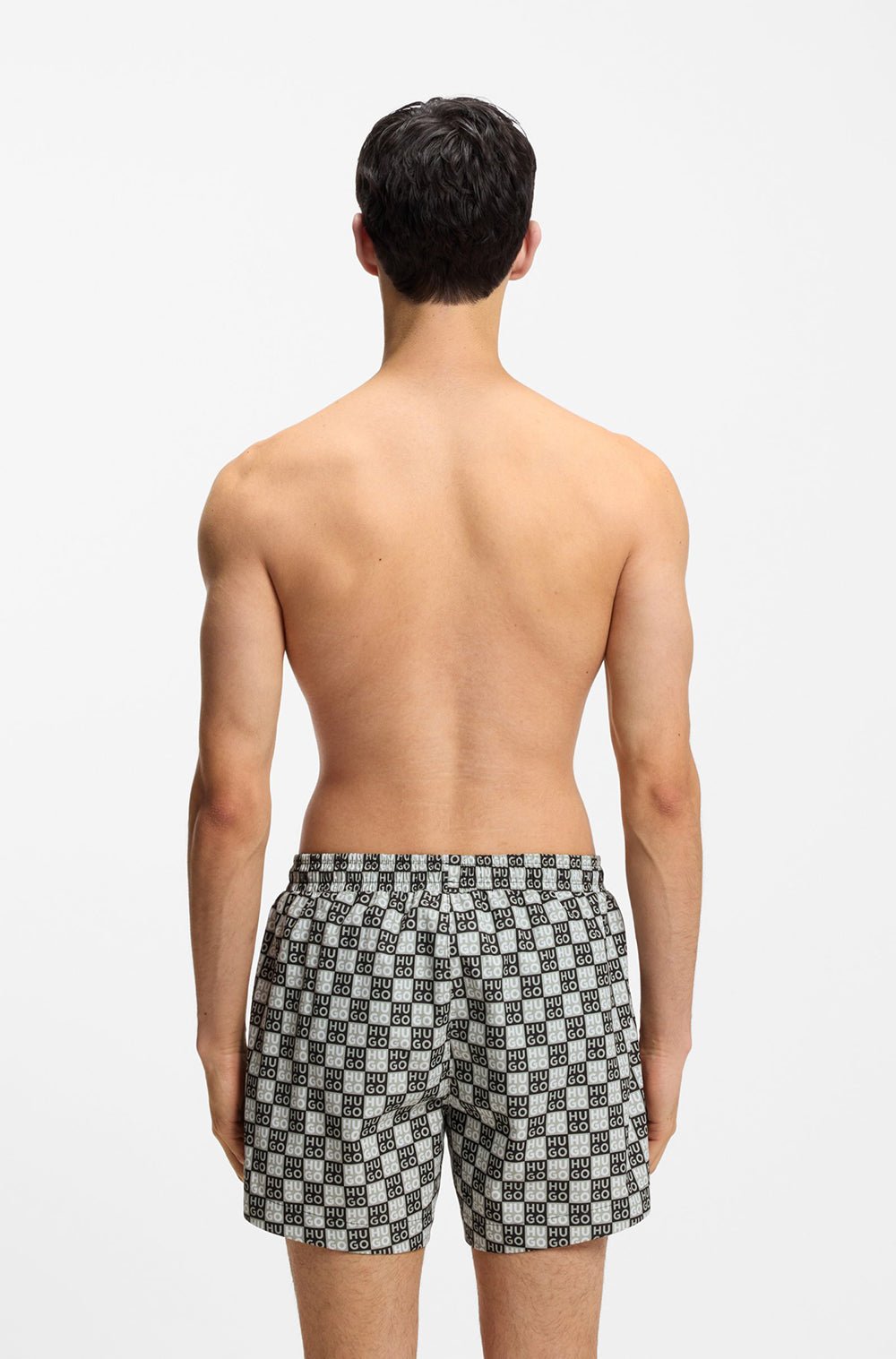 מכנס בגד ים הוגו Quick-Dry Swim Shorts With Stacked-Logo Check Print גברים