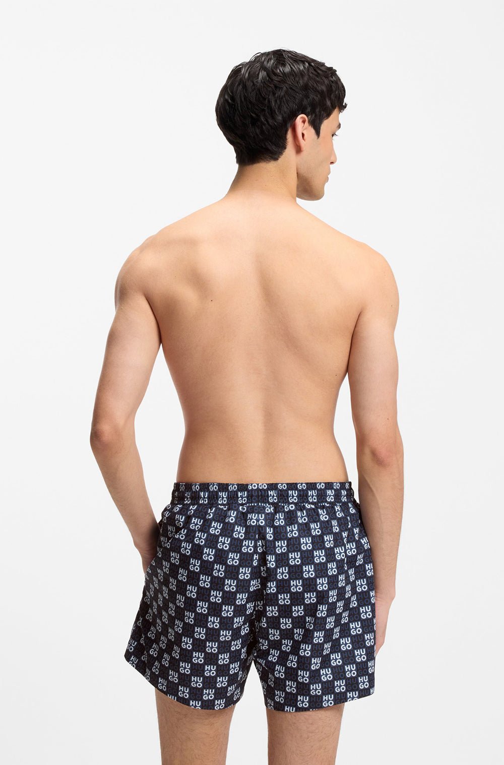 מכנס בגד ים הוגו Quick-Dry Swim Shorts With Stacked-Logo Check Print גברים