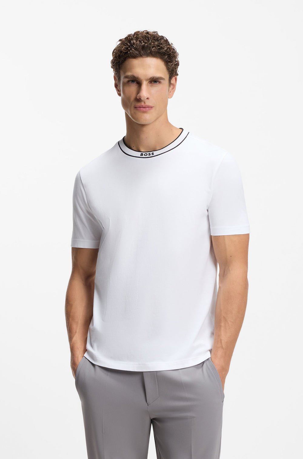 חולצת טישירט קצרה הוגו בוס Stripes And Logo גברים