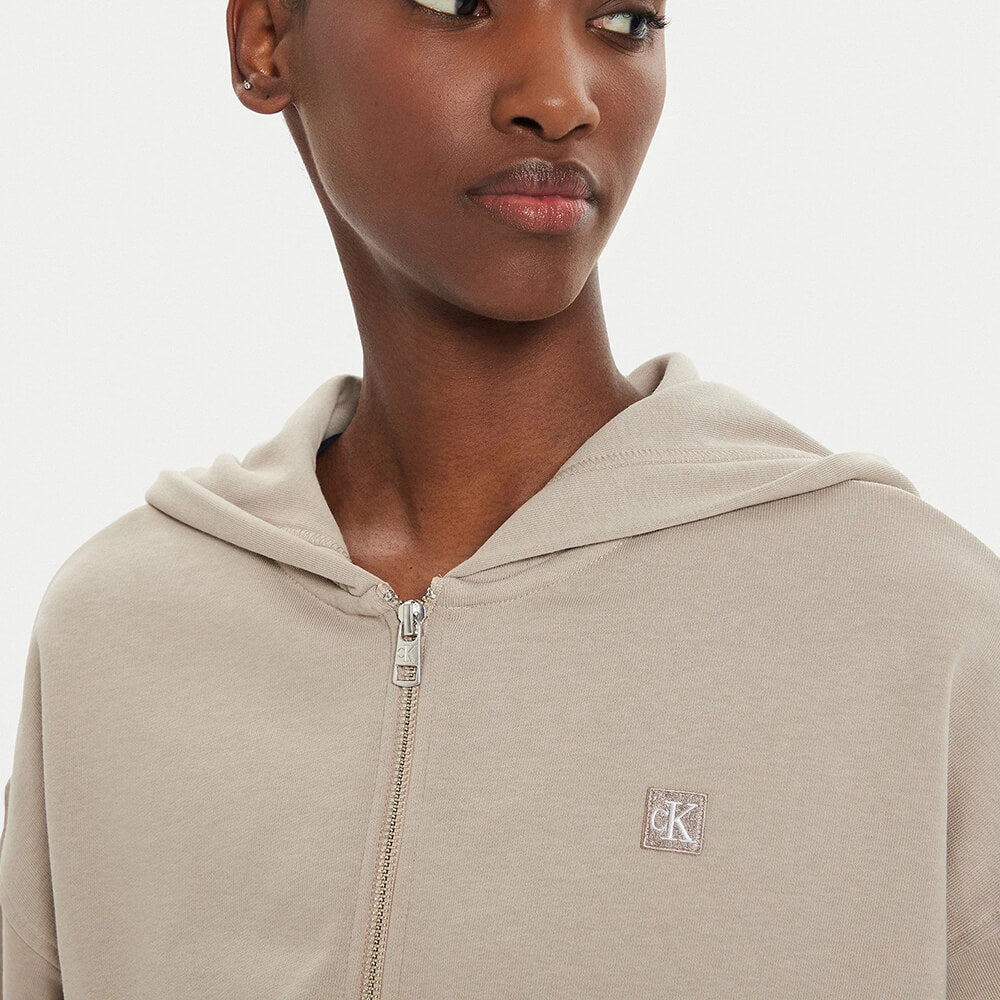 ג'קט קפוצ'ון קלווין קליין Cropped Zip Up Hoodie נשים