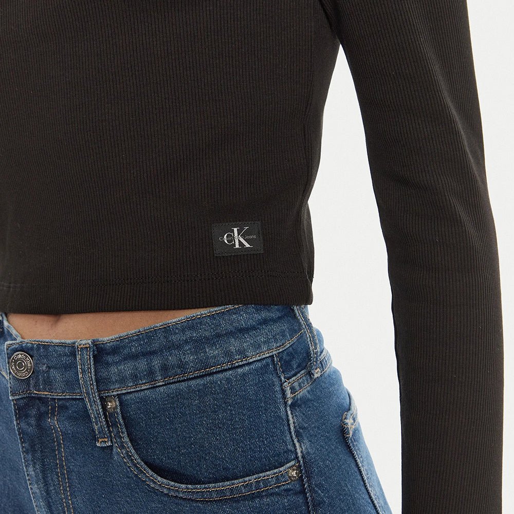 חולצת גולף ארוכה קלווין קליין Woven Label Rib Rollneck נשים