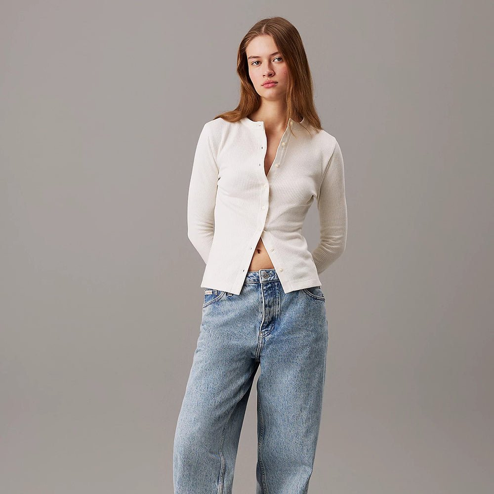 קרדיגן קלווין קליין Slim Ribbed Cotton Cardigan נשים