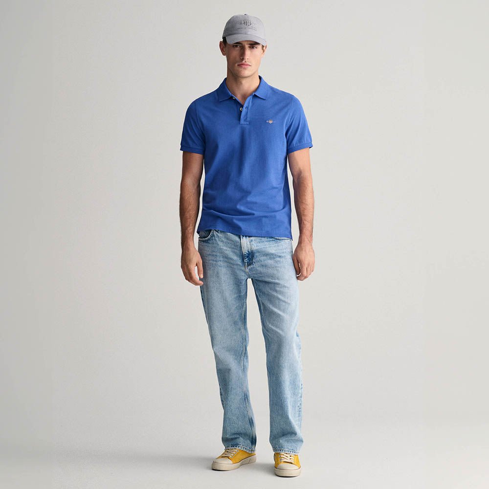 חולצת פולו קצרה גאנט Regular Fit Shield Pique גברים