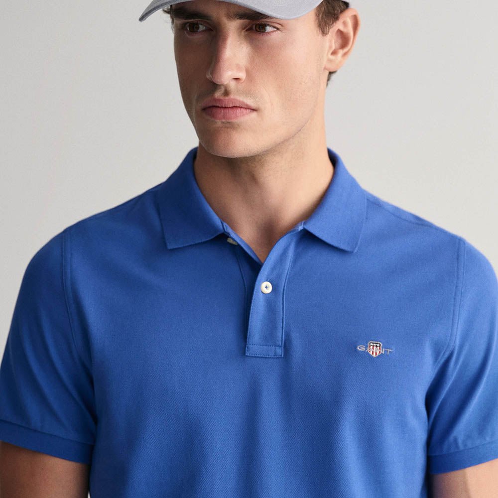חולצת פולו קצרה גאנט Regular Fit Shield Pique גברים