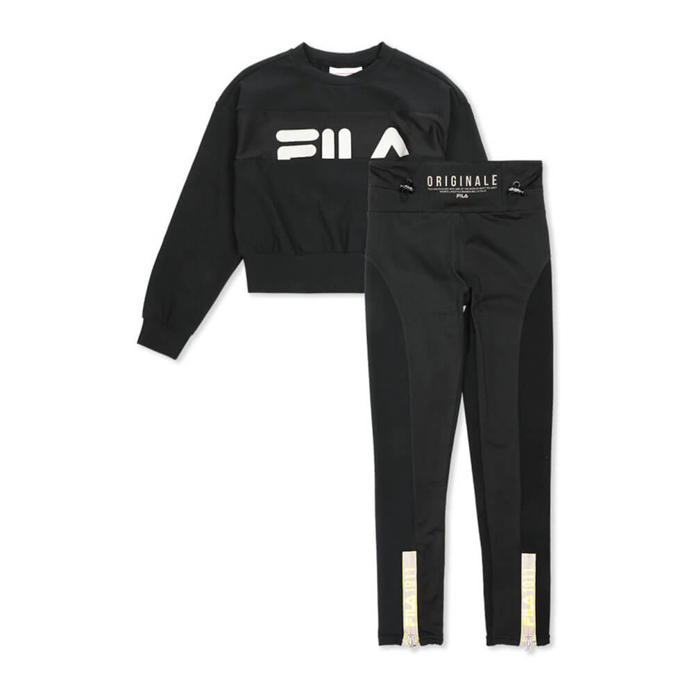 סט חולצה ארוכה ומכנסיים פילה Crew Neck Aerobic Set ילדים