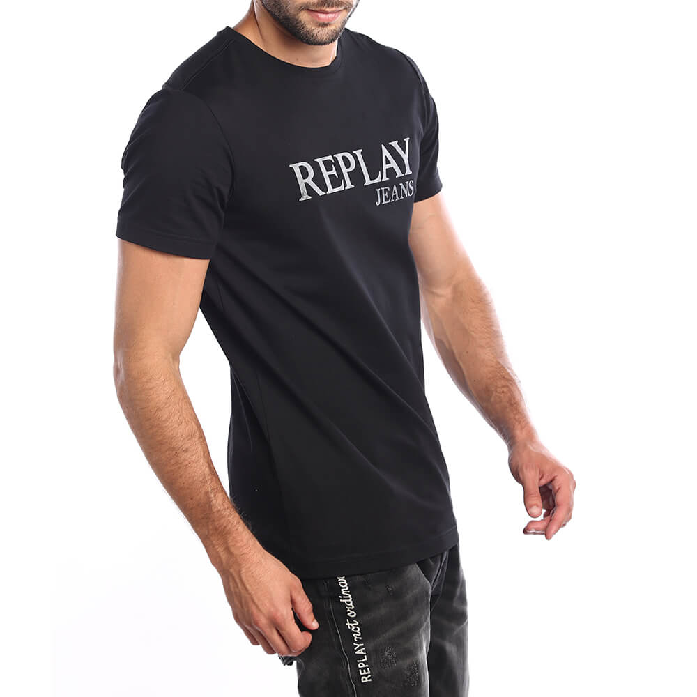 חולצת טישרט ריפליי קצרה כיתוב לוגו הולוגרמה גברים