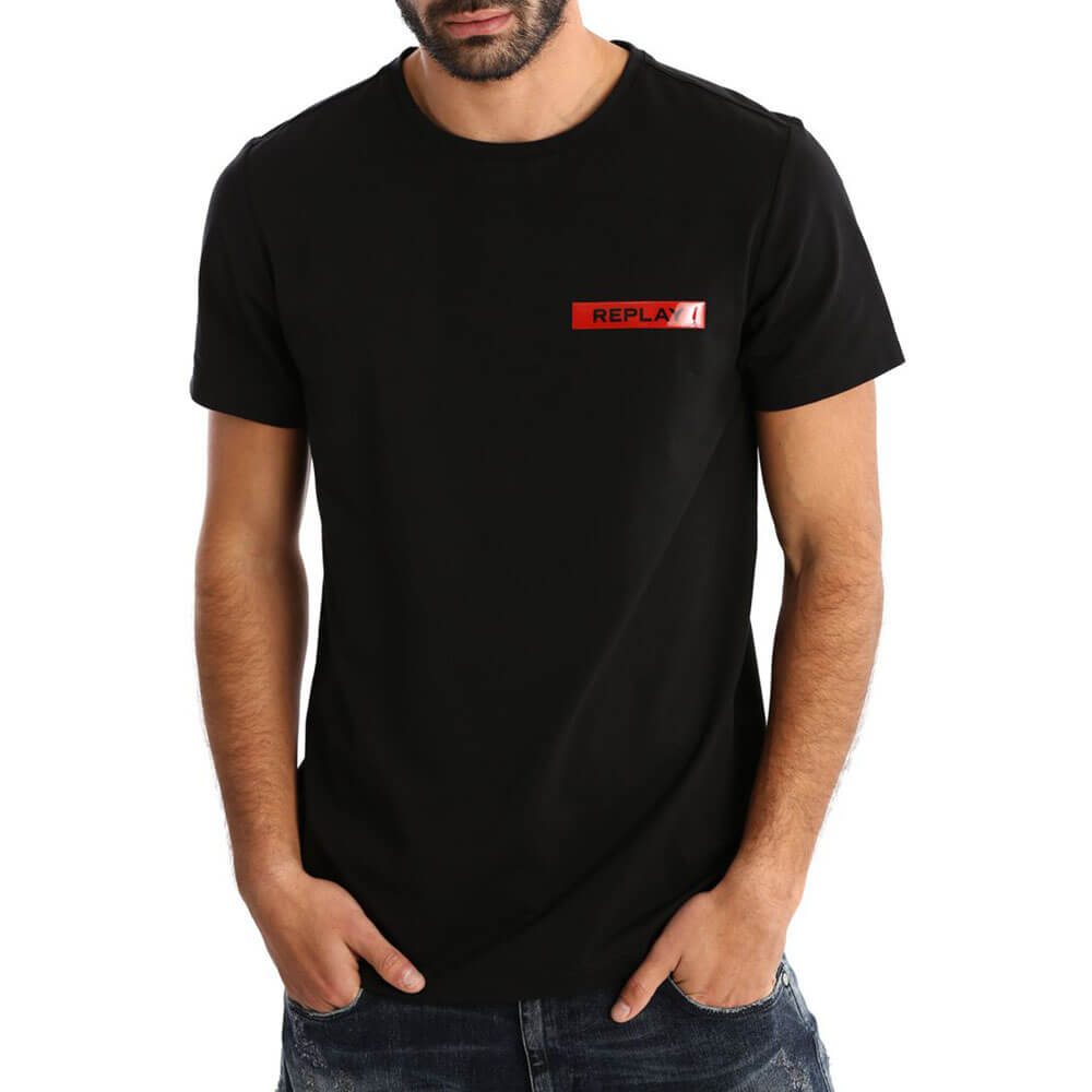 חולצת טישרט ריפליי קצרה לוגו בחזה לוגו גדול בגב גברים