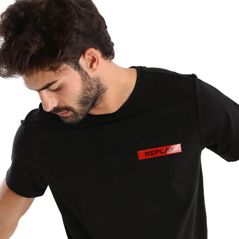 חולצת טישרט ריפליי קצרה לוגו בחזה לוגו גדול בגב גברים