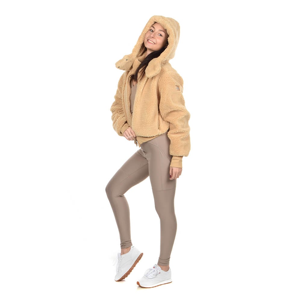 מעיל דמוי פרווה עם כובע אלו יוגה נשים