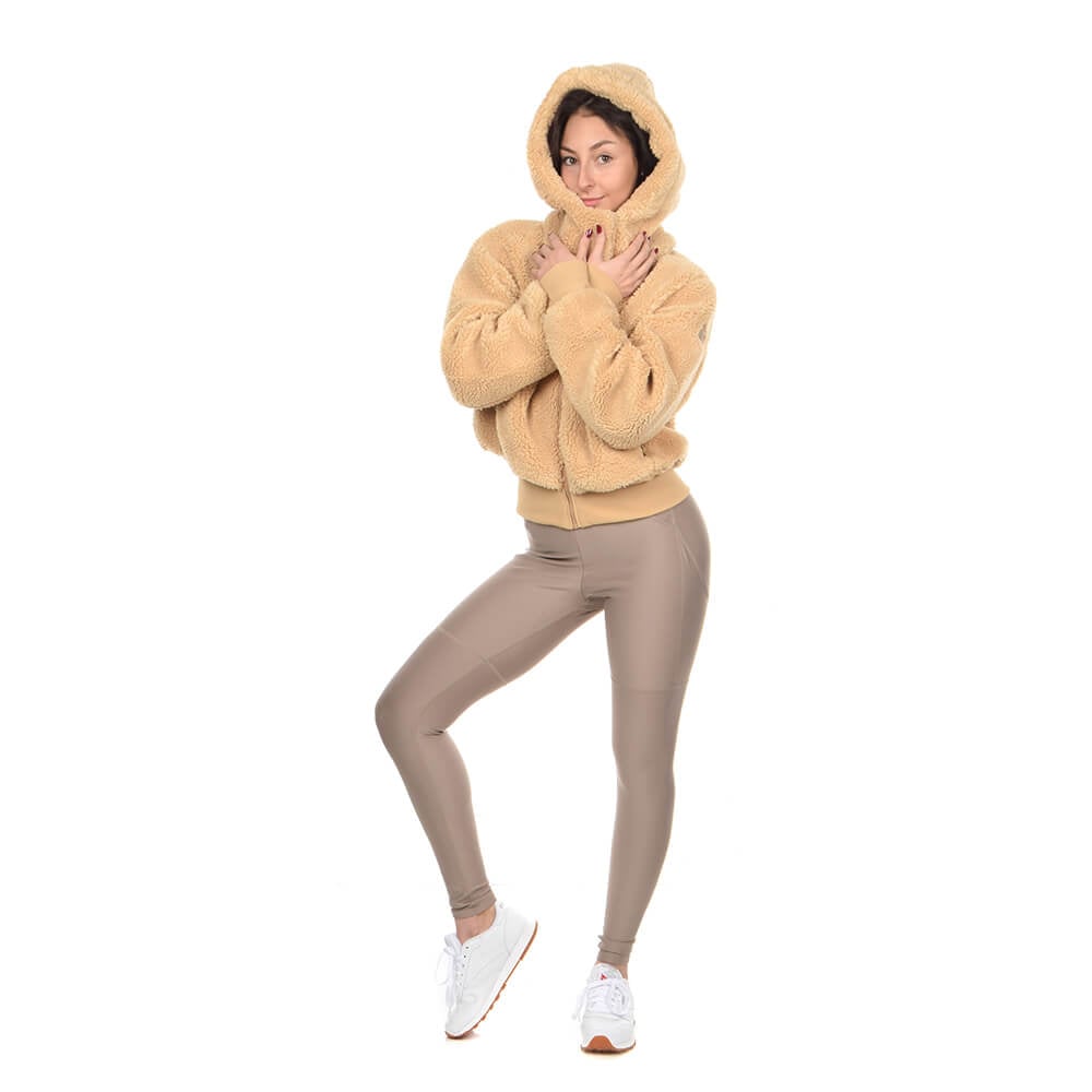 מעיל דמוי פרווה עם כובע אלו יוגה נשים