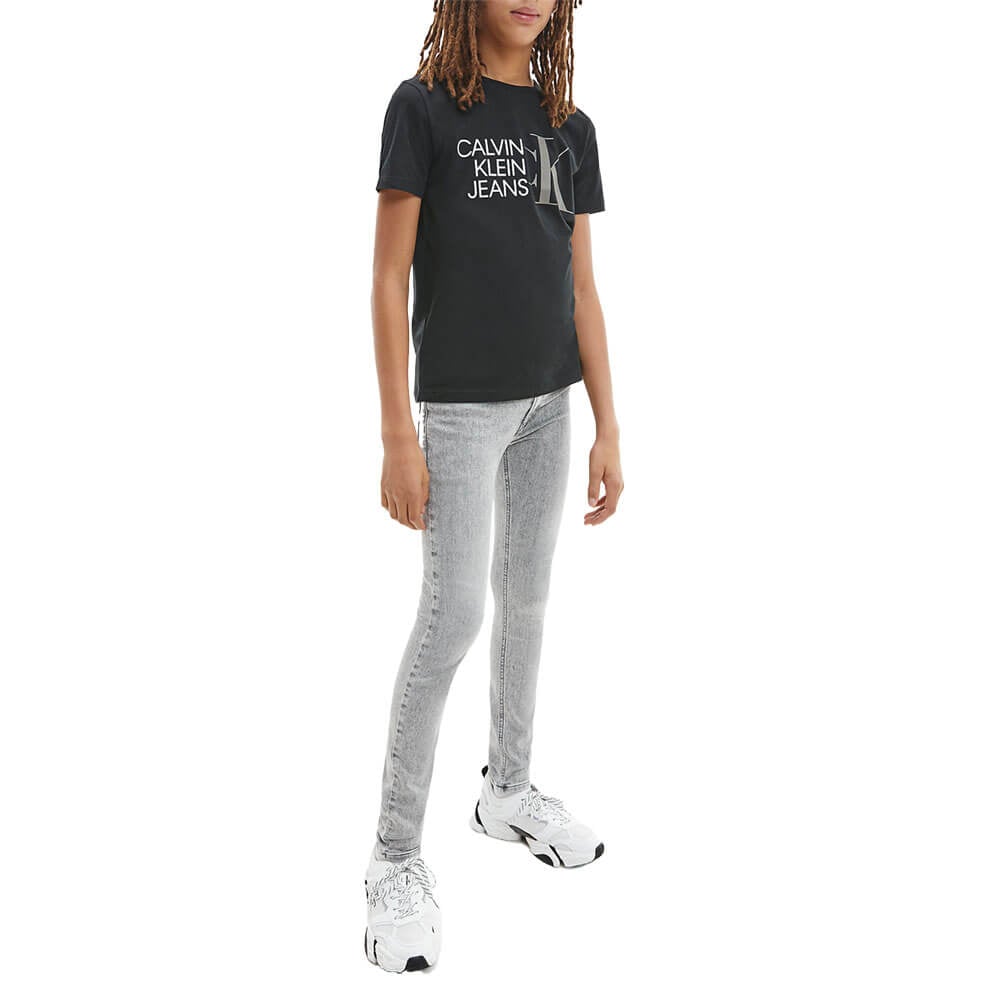 חולצת טישרט קלווין קליין קצרה Hybrid Logo Fitted Tee ילדים ונוער