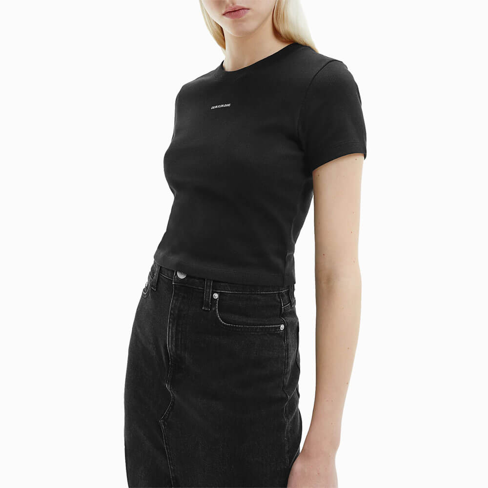 חולצת טישרט קצרה קלווין קליין Micro Branding Crop Rib Top נשים