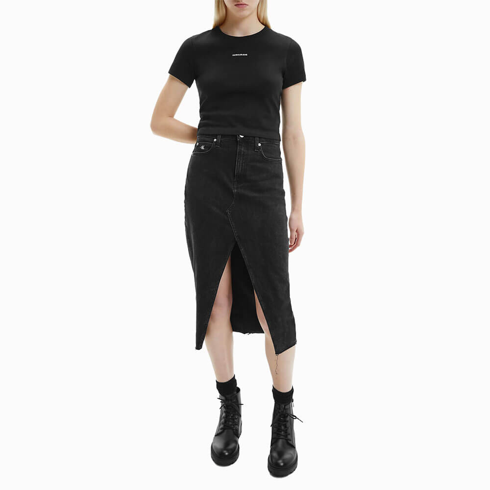 חולצת טישרט קצרה קלווין קליין Micro Branding Crop Rib Top נשים