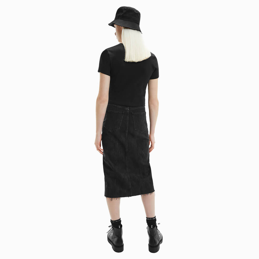 חולצת טישרט קצרה קלווין קליין Micro Branding Crop Rib Top נשים