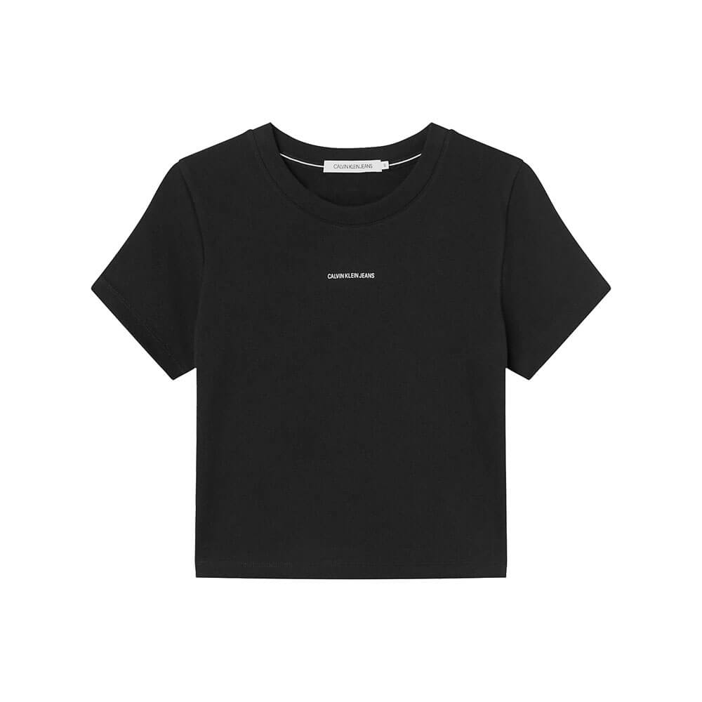 חולצת טישרט קצרה קלווין קליין Micro Branding Crop Rib Top נשים