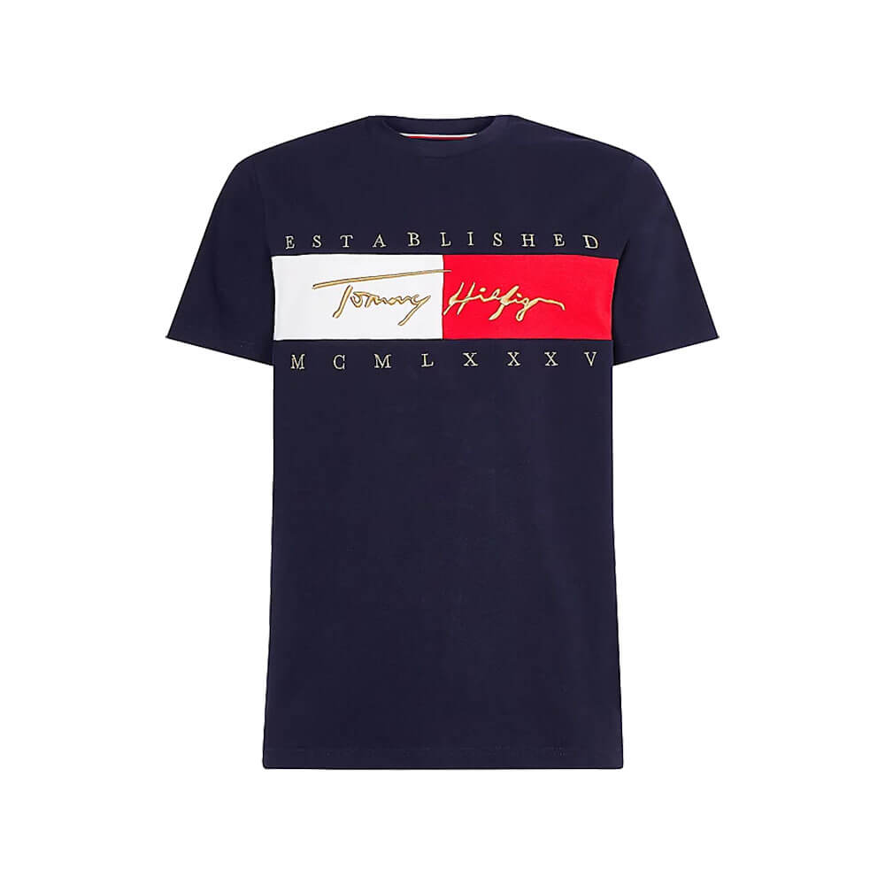 חולצת טישרט טומי הילפיגר קצרה Signature Logo Embroidery T-Shirt גברים