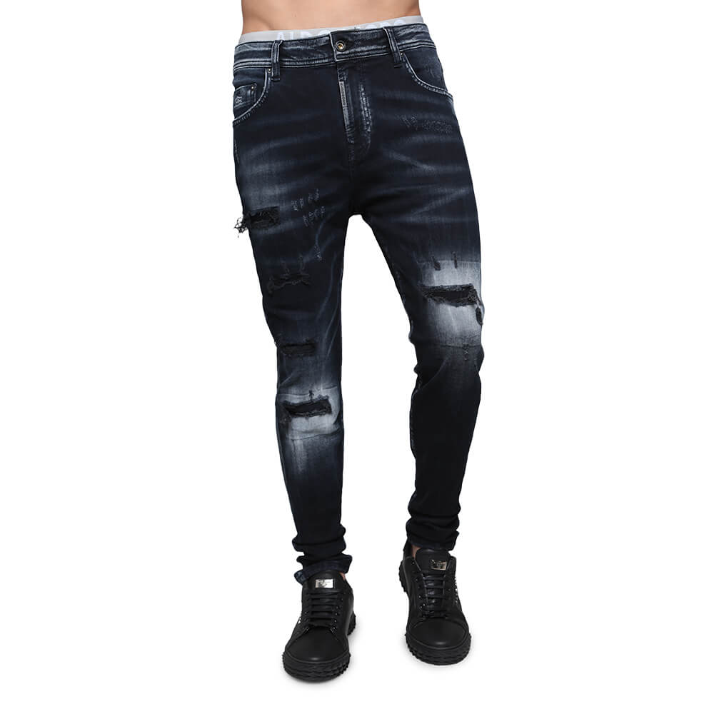 ג'ינס אלדו מורו סקיני שחור עם שפשופים וקרעים גברים