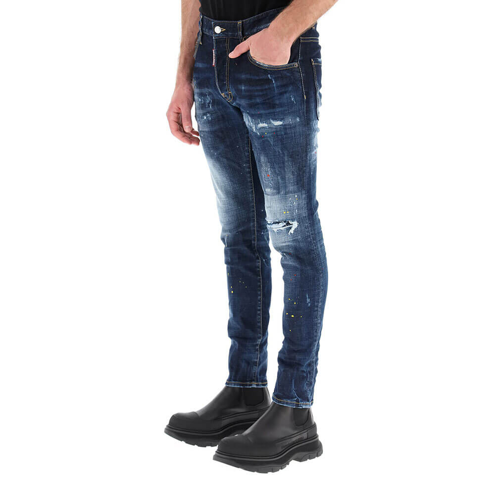 ג'ינס דיסקוורד משופשף עם כתמי צבע גברים