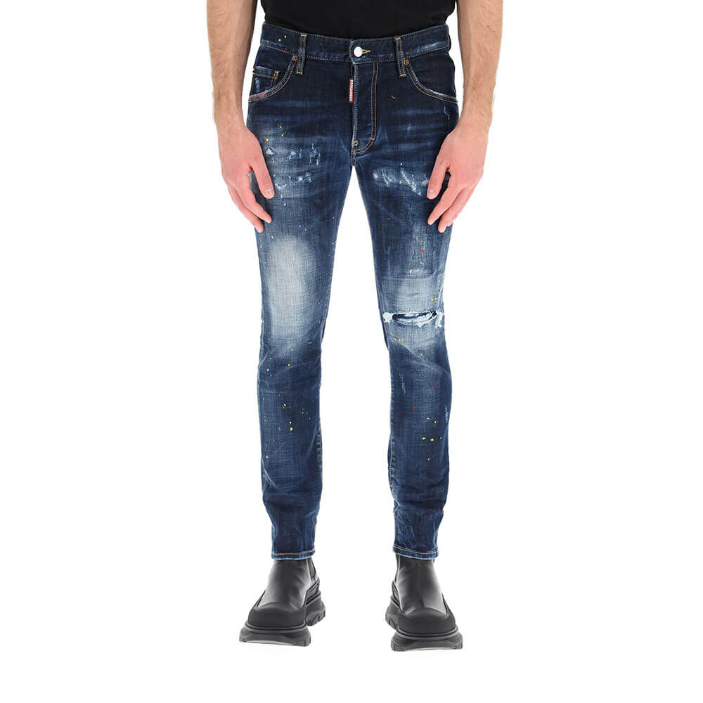 ג'ינס דיסקוורד משופשף עם כתמי צבע גברים