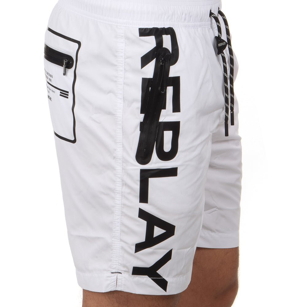 בגד ים ריפליי כיתוב לאורך ומלבן כיתוב לוגו מאחור גברים