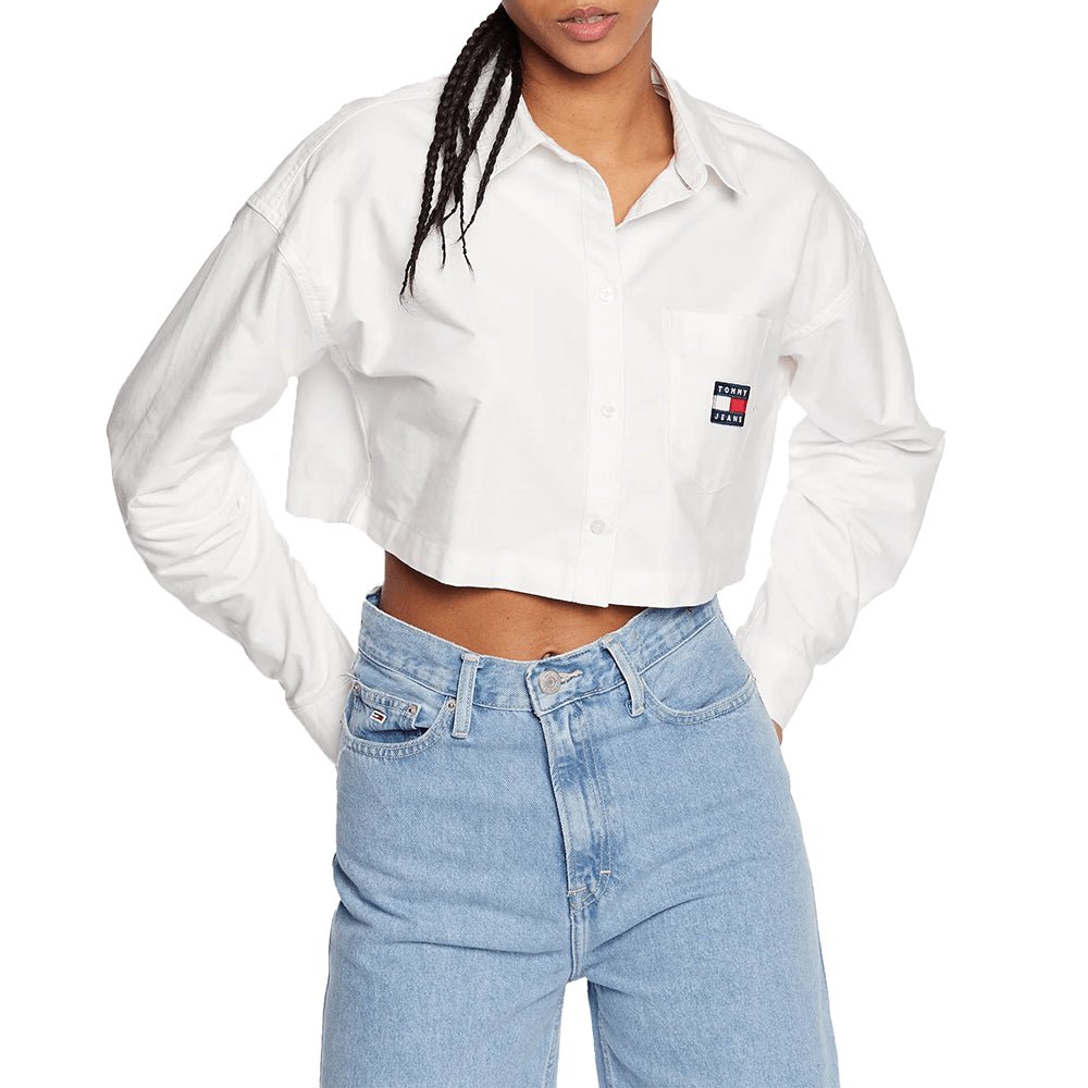 חולצת קרופ מכופתרת טומי הילפיגר עם לוגו נשים