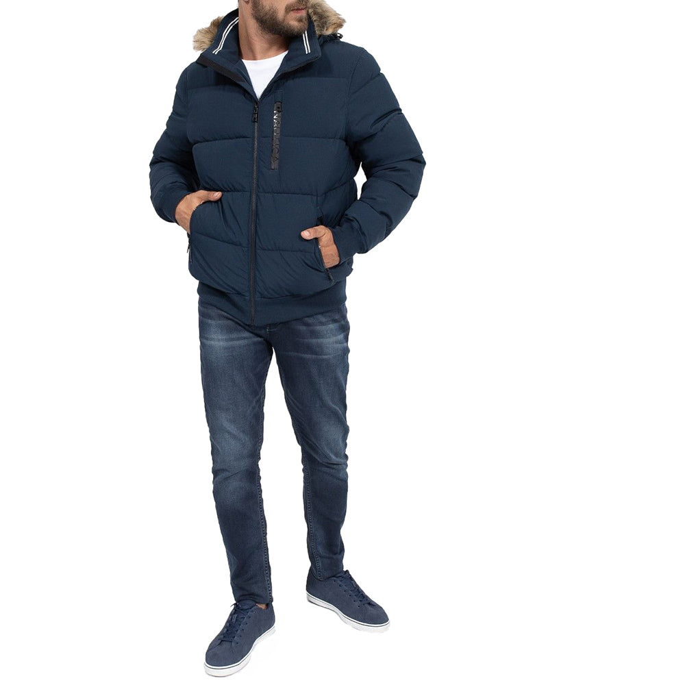 מעיל נאוטיקה פוך 3 כיסים עם כובע פרווה גברים