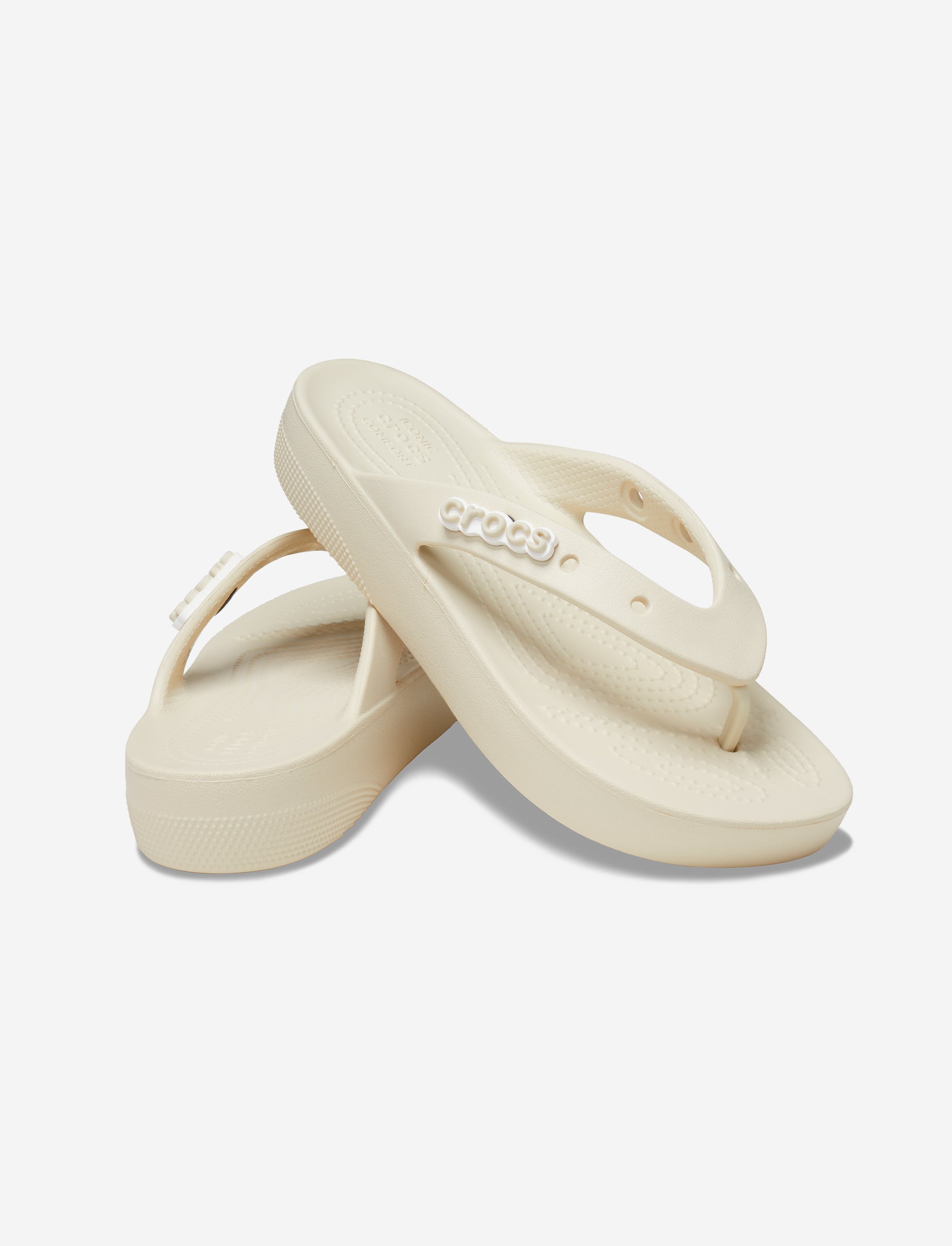 Crocs Classic Platform Flip - כפכפי אצבע פלטפורמה לנשים קרוקס בצבע קרם
