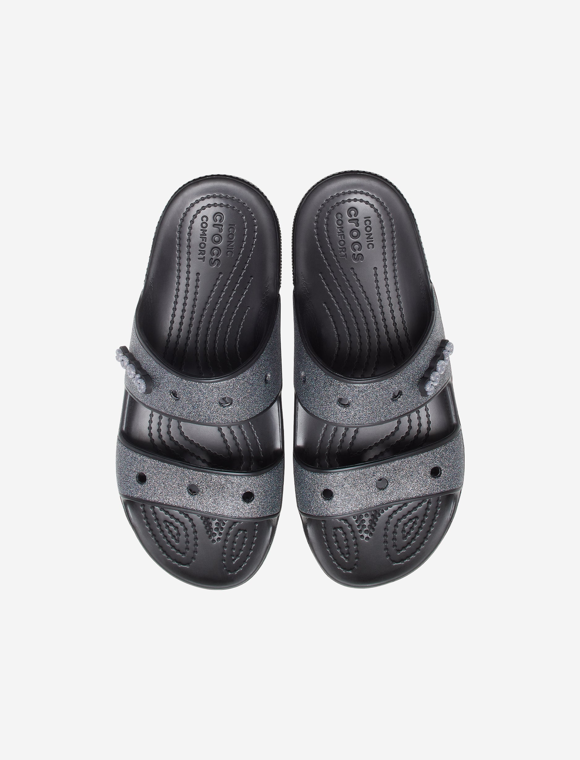 Crocs Classic Glitter Sandal - כפכפים לנשים קרוקס שתי רצועות בצבע שחור בעיטור נצנצים